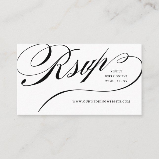RSVP Elegant Black Script Online Reply Insert (Front)