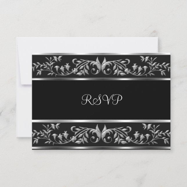 RSVP Elegant Black & Silver Floral Birthday Party (Front)