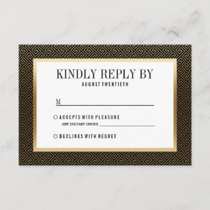 RSVP   Elegant Formal Golden Geometric on Black Card