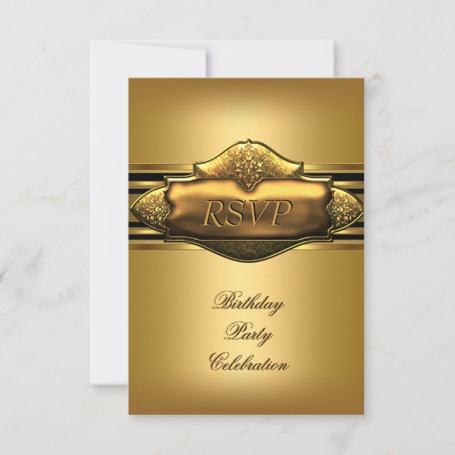 RSVP Elegant Gold Birthday Party Mens Invitation (Front)