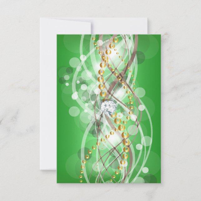 RSVP Elegant Lime Green Gold Diamond Jewel Party Card (Front)