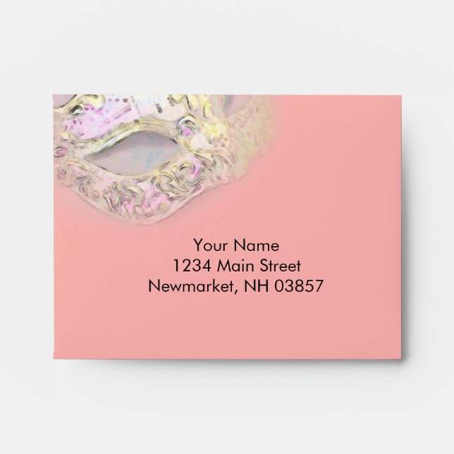 RSVP Elegant Masquerade Coral Pink Yellow Envelopes (Front)