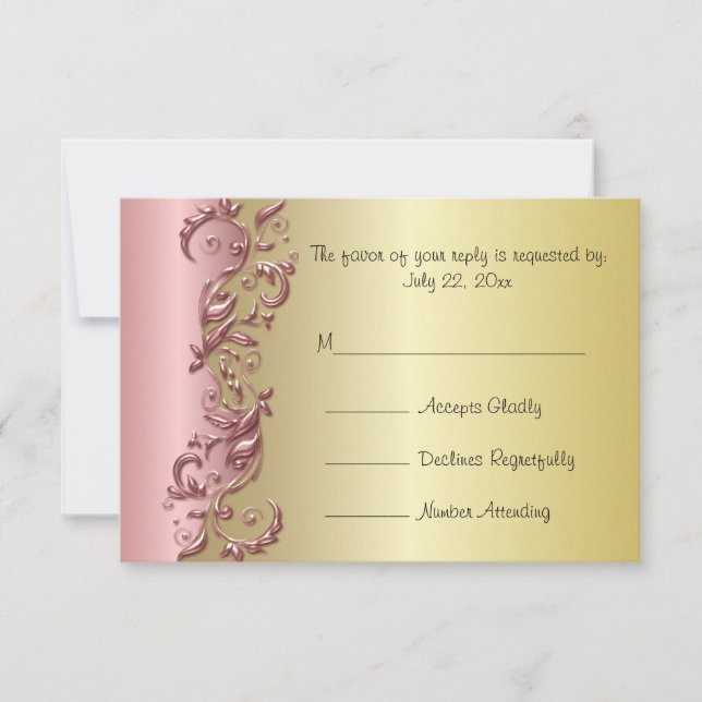 RSVP Elegant Pink Mauve & Gold Florid Wedding Card (Front)