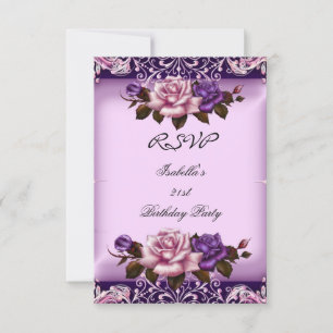 RSVP Elegant Pink Purple Lilac Rose Birthday Party Card
