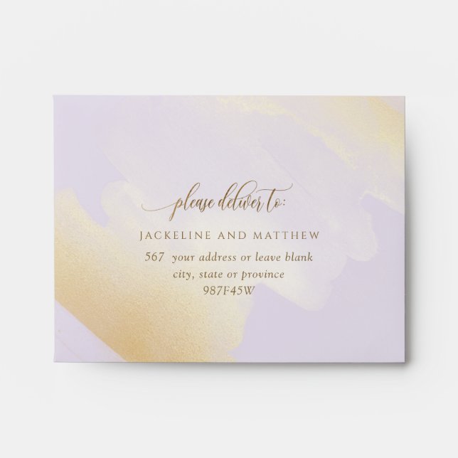 RSVP Elegant Purple and Gold Brush Strokes, Envelope (Front)