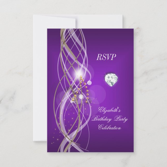 RSVP Elegant Purple Gold Floral Diamond Party (Front)