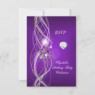RSVP Elegant Purple Gold Floral Diamond Party Card