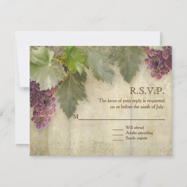 RSVP Elegant Rustic Vineyard Winery Wedding Card (Front)