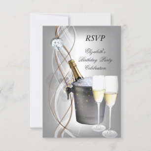 RSVP Elegant Silver Gold Champagne Birthday Party Card