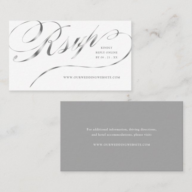 RSVP Elegant Silver Script Online Wedding Insert (Front/Back)