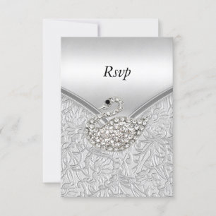 RSVP Elegant Silver White Swan Birthday Party Card