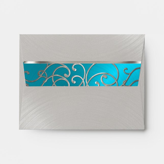 RSVP Elegant Turquoise Blue Silver Filigree Envelopes (Back (Top Flap))
