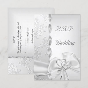 Rsvp Elegant Wedding Floral Silver White Bow Heart Invitation