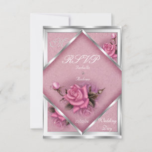 RSVP Elegant Wedding Pink Rose Silver Bouquet Card