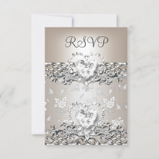 RSVP Elegant Wedding Silver Cream Diamond Heart