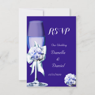 RSVP Elegant Wedding Silver Navy Blue Floral Roses Card