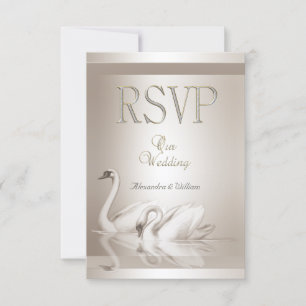 RSVP Elegant Wedding Swans Damask Cream White Card