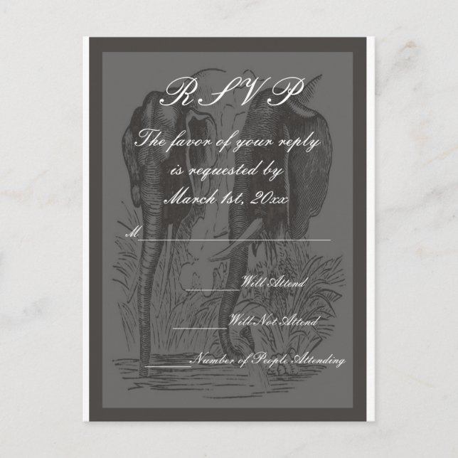 RSVP Elephant Wedding Invitation Postcard (Front)