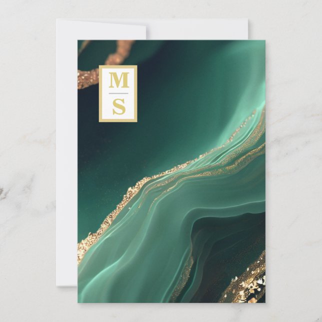 *~ RSVP Emerald Green QR Initials AR66 Wedding Invitation (Front)