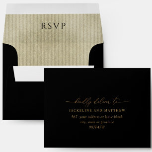 RSVP Envelope, Black Outside Inside Gold Champagne Envelope
