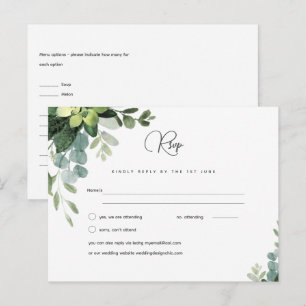 RSVP Eucalyptus Wedding - Watercolor Greenery Menu Postcard