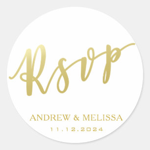 RSVP Faux Gold Brush Script Wedding Sticker
