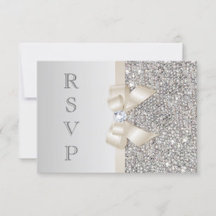 RSVP Faux Silver Sequins Light Champagne Bow Card