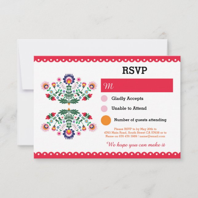 RSVP Fiesta Mexican Print Card Red Wedding Party (Front)