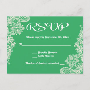 RSVP Floral Lace Green & White Lacy Wedding Party Invitation Postcard