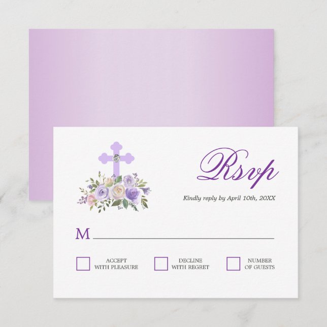 RSVP Floral Lavender First Holy Communion Card (Front/Back)