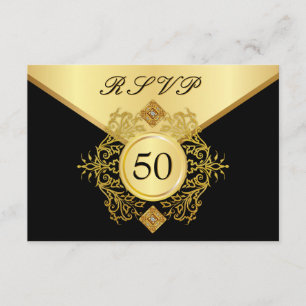 RSVP Formal Gold Black 50th Birthday Anniversary Card