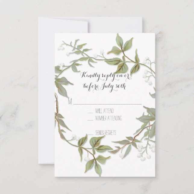 RSVP Garden Foliage Laurel Wreath Rustic Wedding Card (Front)