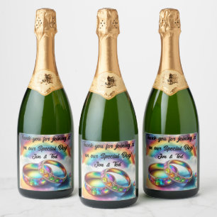 RSVP Gay lesbian Rainbow Rings Sparkling Wine Label