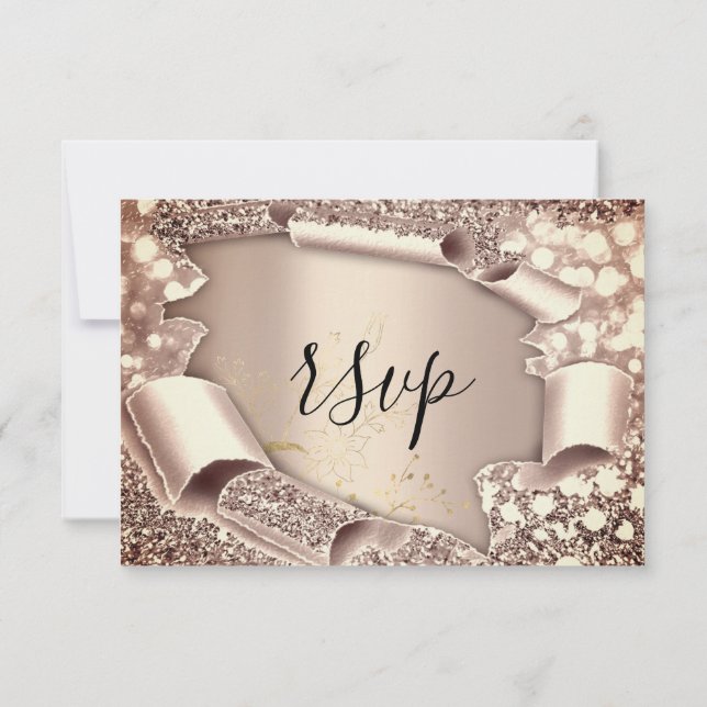 RSVP  Glitter Bridal Shower Rose Gold Floral (Back)