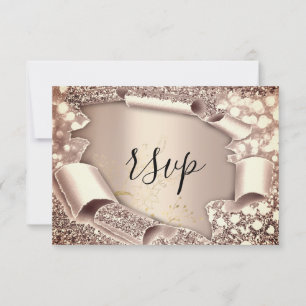RSVP  Glitter Bridal Shower Rose Gold Floral Card
