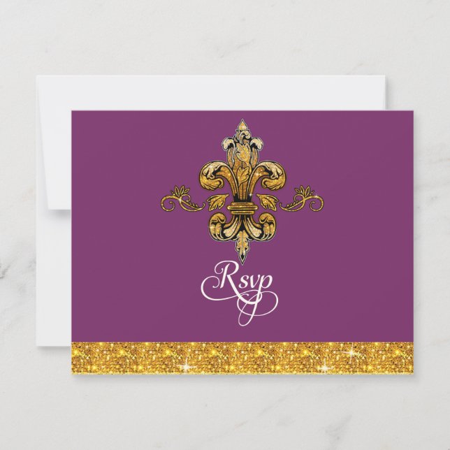 RSVP Glitter Faux Gold Black Formal Fleur de Lis (Front)