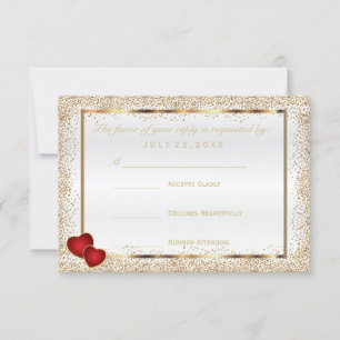 RSVP  Gold Confetti and White Satin Card