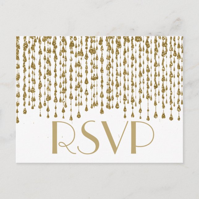 RSVP | Gold Confetti Streams Invitation Postcard (Front)