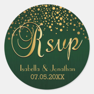 RSVP   Gold Dots and Green   Personalise Classic Round Sticker