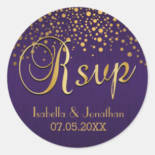 RSVP   Gold Dots and Purple   Personalise Classic Round Sticker