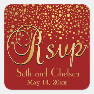 RSVP Gold Dots and Red   Personalise Square Sticker