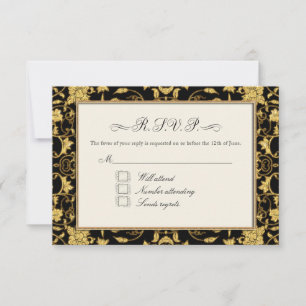 RSVP Gold Floral Damask Faux Glitter Wedding Card