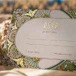 RSVP Gold Green Reply Vintage Art Nouveau Mucha Foil Holiday Postcard<br><div class="desc">Art Nouveau Vintage wedding RSVP card by Alphonse Mucha in a floral, romantic, and whimsical design. Victorian flourishes complement classic art deco fonts. Please enter your custom information, and you're done. If you wish to change the design further, simply click the blue "Customise It" button. Thank you so much for...</div>