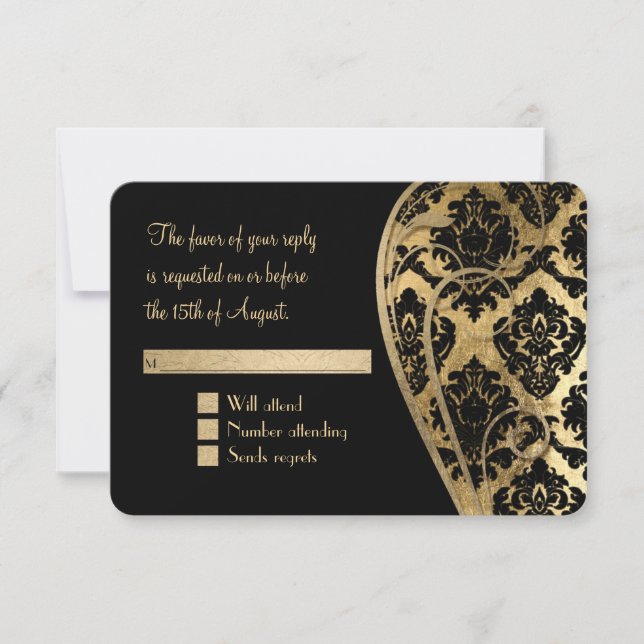 RSVP Gold Leaf Look Damask Scroll Formal Wedding (Front)