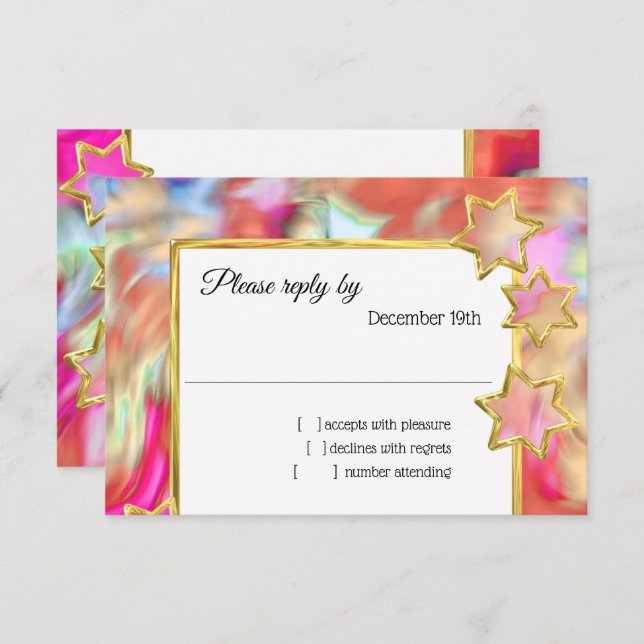 RSVP Gold Star Abstract Red Tie Dye Invitation (Front/Back)