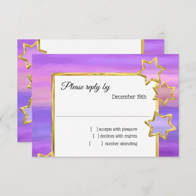 RSVP Gold Star Purple Pink Stripes Invitation (Front/Back)