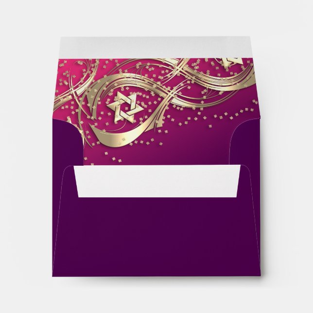 RSVP Gold Stars Flourish Gold Confetti Pink  Envelope (Back (Bottom))