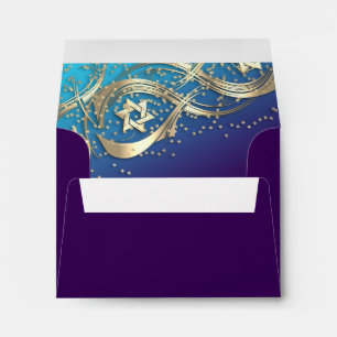 RSVP Gold Stars Flourish Gold Confetti Turquoise Envelope