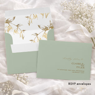 RSVP Green and Gold Modern Formal Floral Envelope
