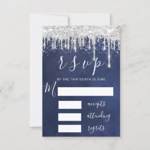 RSVP Grey Silver Drips Bridal Wedding Navy Spark 
